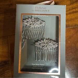 Silver Plated Hair Combs with Cubic Zirconia